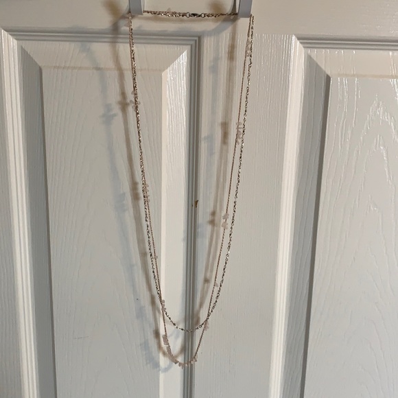 Club Monaco crochet rose quartz double strand necklace (silver & light pink) - Picture 1 of 3